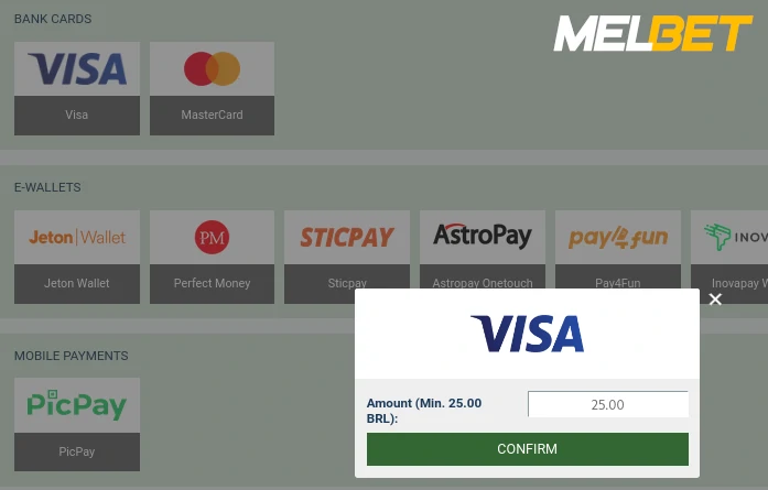 Select a deposit method for example Master-card